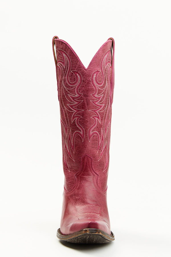 Coming Up Roses Leather Western Boots - Snip Toe - Magenta