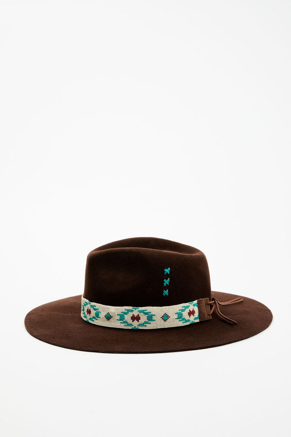 Oxbow Beaded Wool Felt Western Hat - Brown