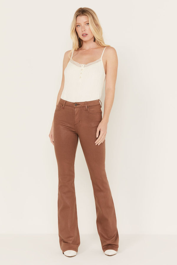 Cowan Gypsy High Rise Coated Bootcut Jeans - Brown