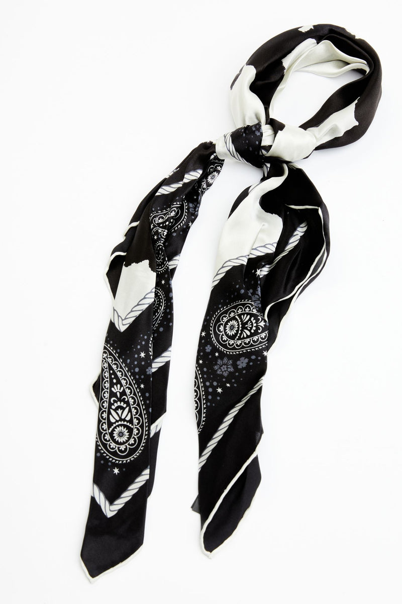 Silk Wild Rag Pattern - Floral Pincushion Black and White Print Scarf