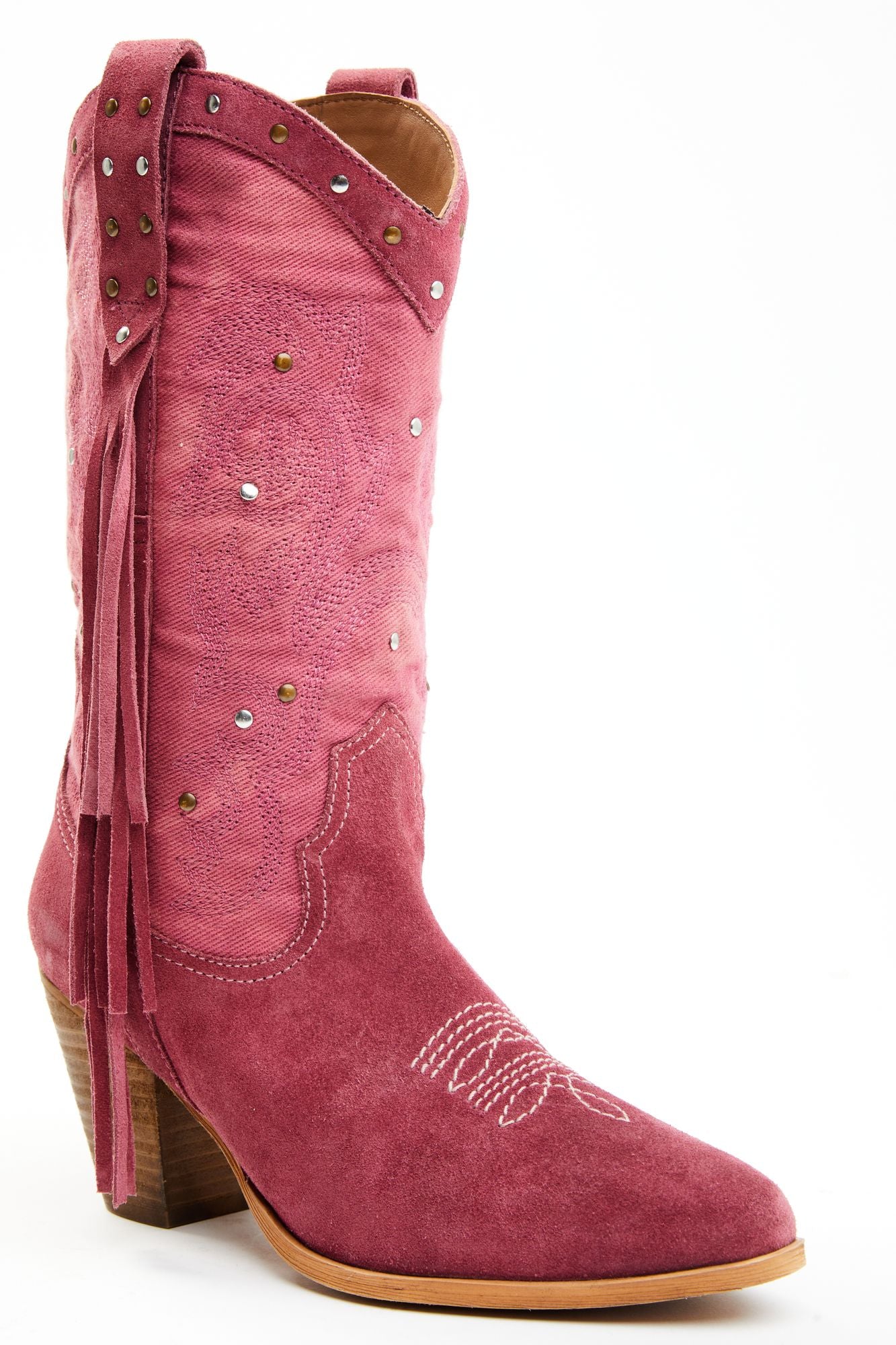 Pink fringe boots best sale