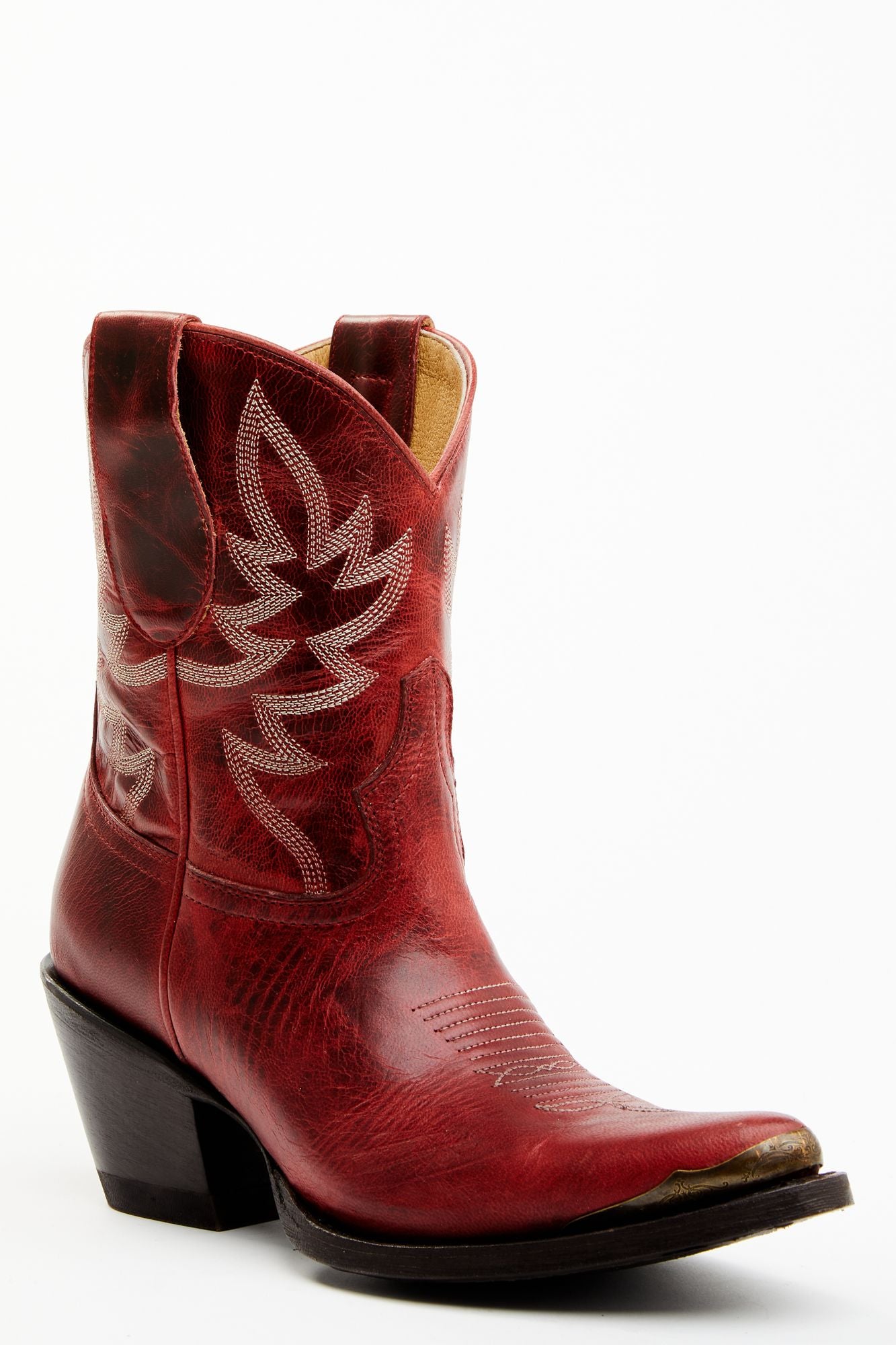 Wheels Red Leather Western Booties Round Toe