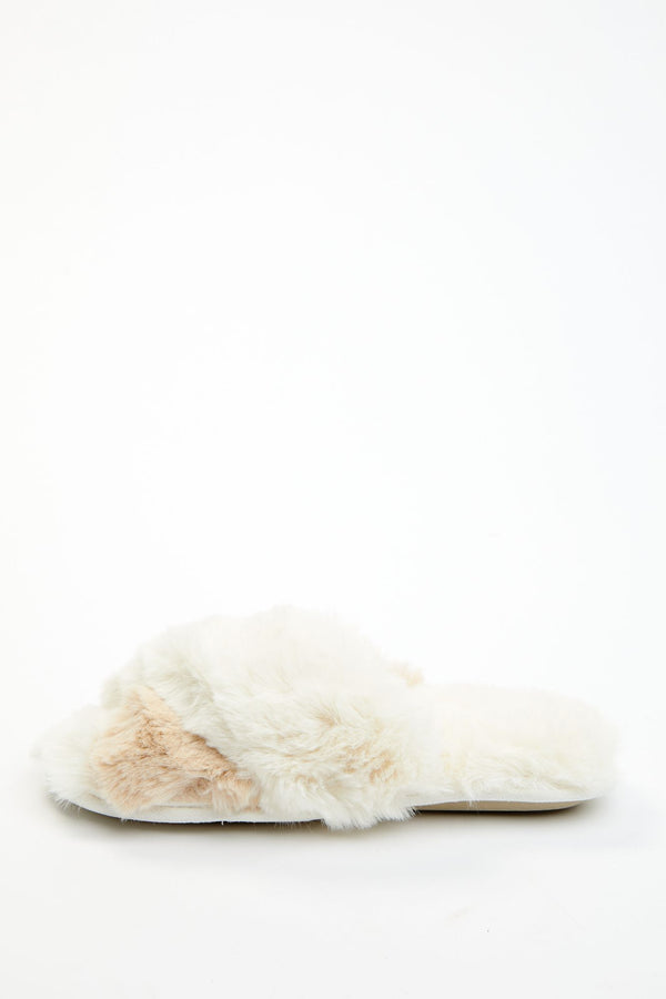 Aspen Cream Faux Fur Slippers - Cream