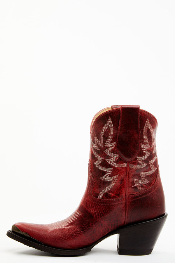 Wheels Red Leather Western Booties - Round Toe - Red