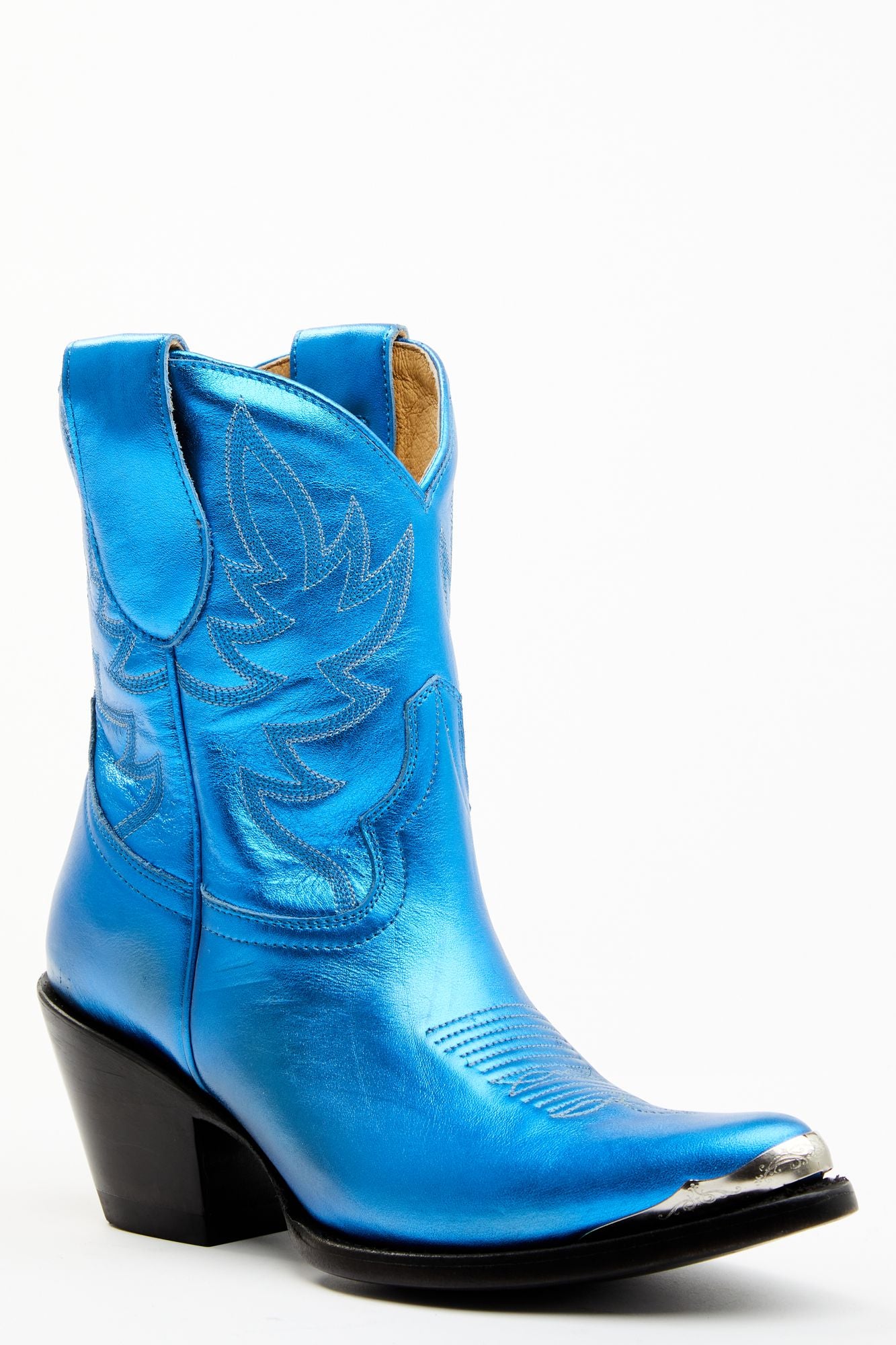 Wheels Metallic Royale Leather Western Booties Round Toe