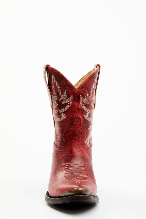Wheels Red Leather Western Booties - Round Toe - Red
