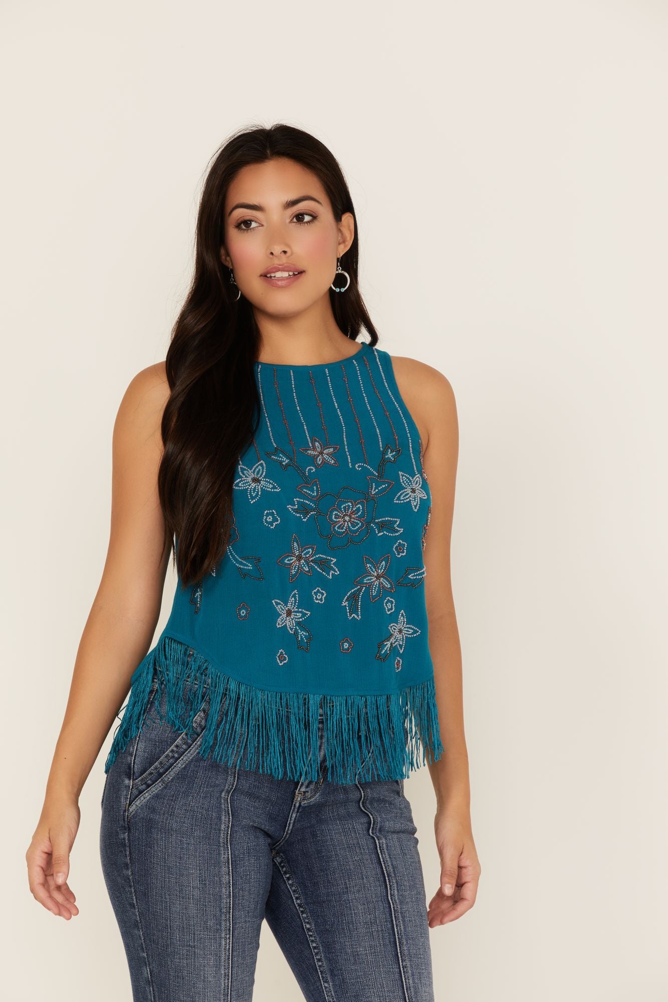 Cameo Beaded Fringe Tank Top - Main Image