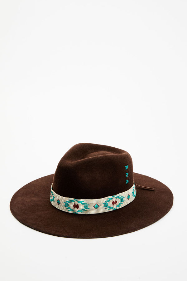 Oxbow Beaded Wool Felt Western Hat - Brown