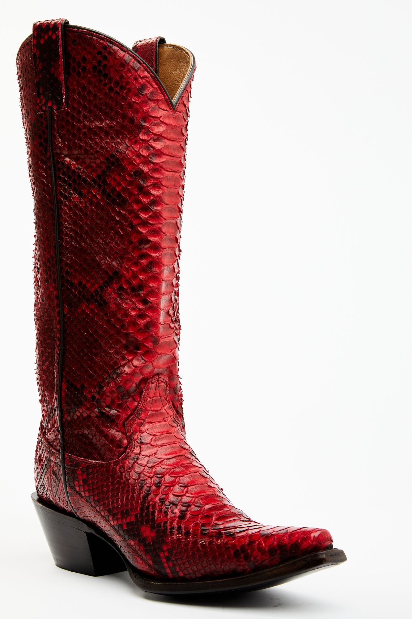 Slay Red Python Tall Western Boots Snip Toe