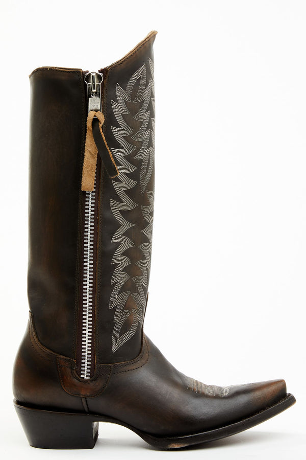 Latigo Side Zip Distressed Tall Western Boot - Snip Toe - Brown