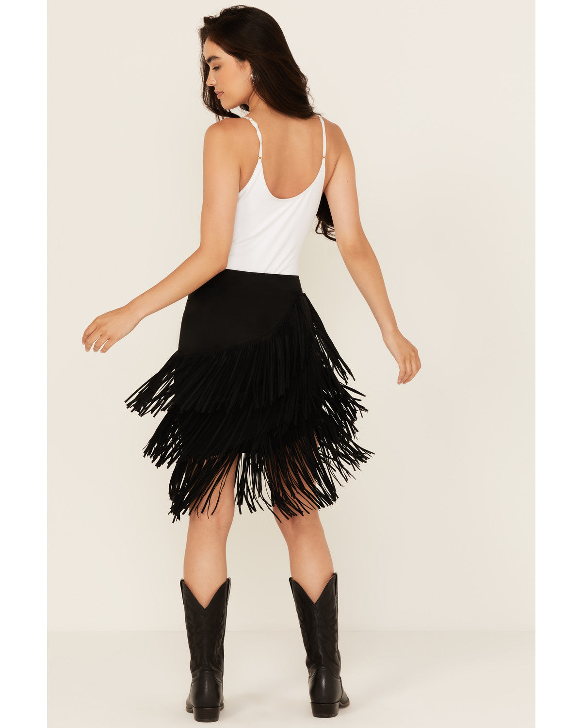 Tina Asymmetrical Faux Suede Fringe Mini Skirt