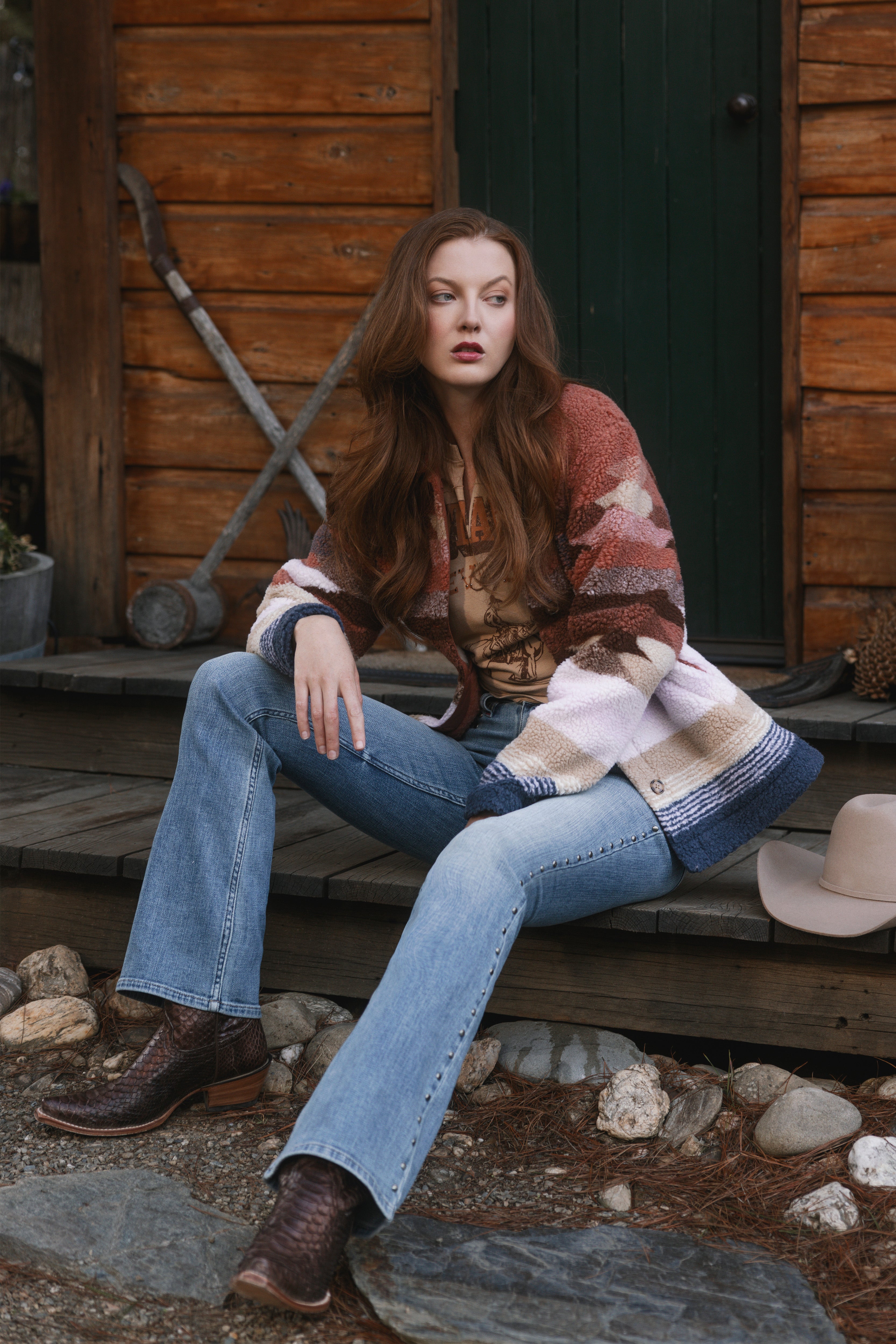 Stallion Southwestern Print Sherpa Button-Down Shacket