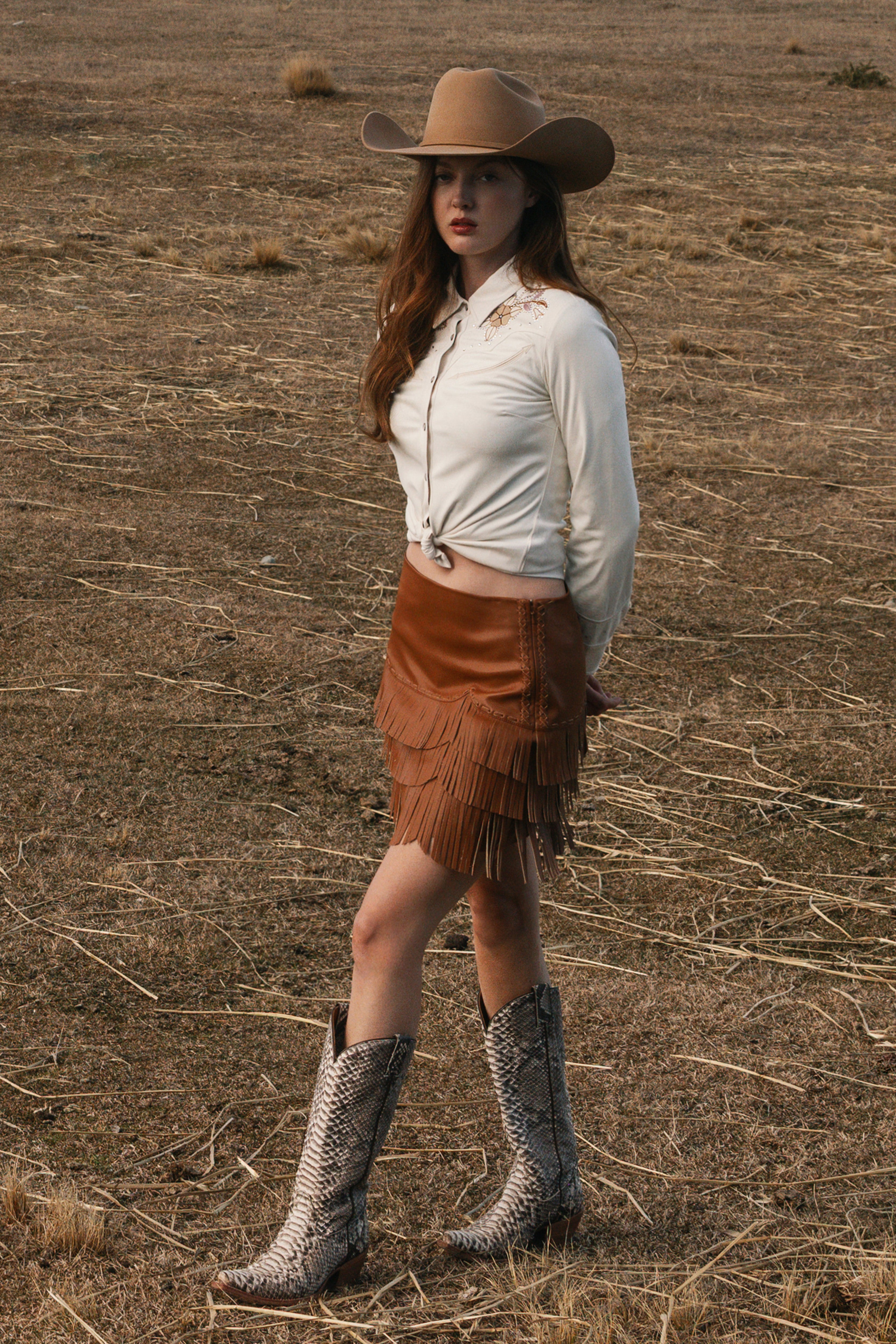 Irene Fringe Faux Leather Skirt