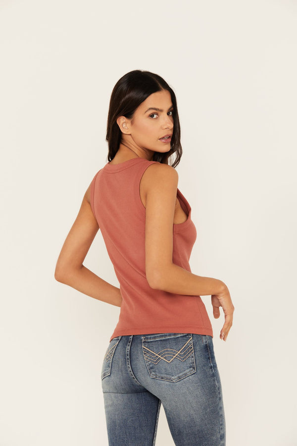 Edna Button Front Ribbed Tank - Pecan