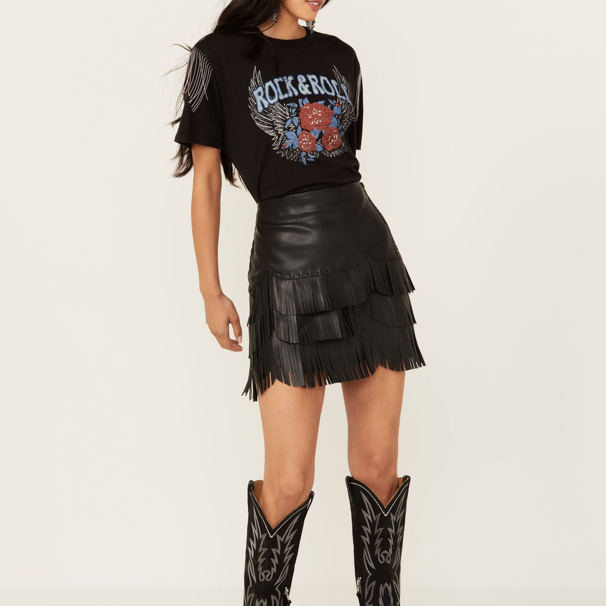 Idyllwind Black Suede Fringe Mini Skirt Idyllwind Fringe Skirt Outlet