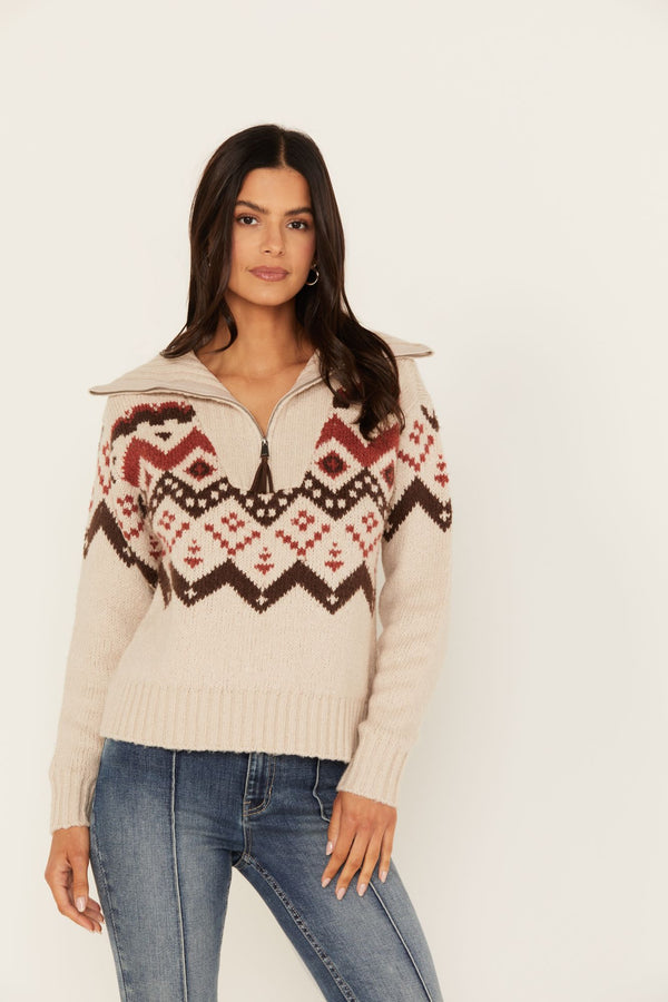 Addison 1/4 Zip Southwestern Print Sweater - Dark Brown
