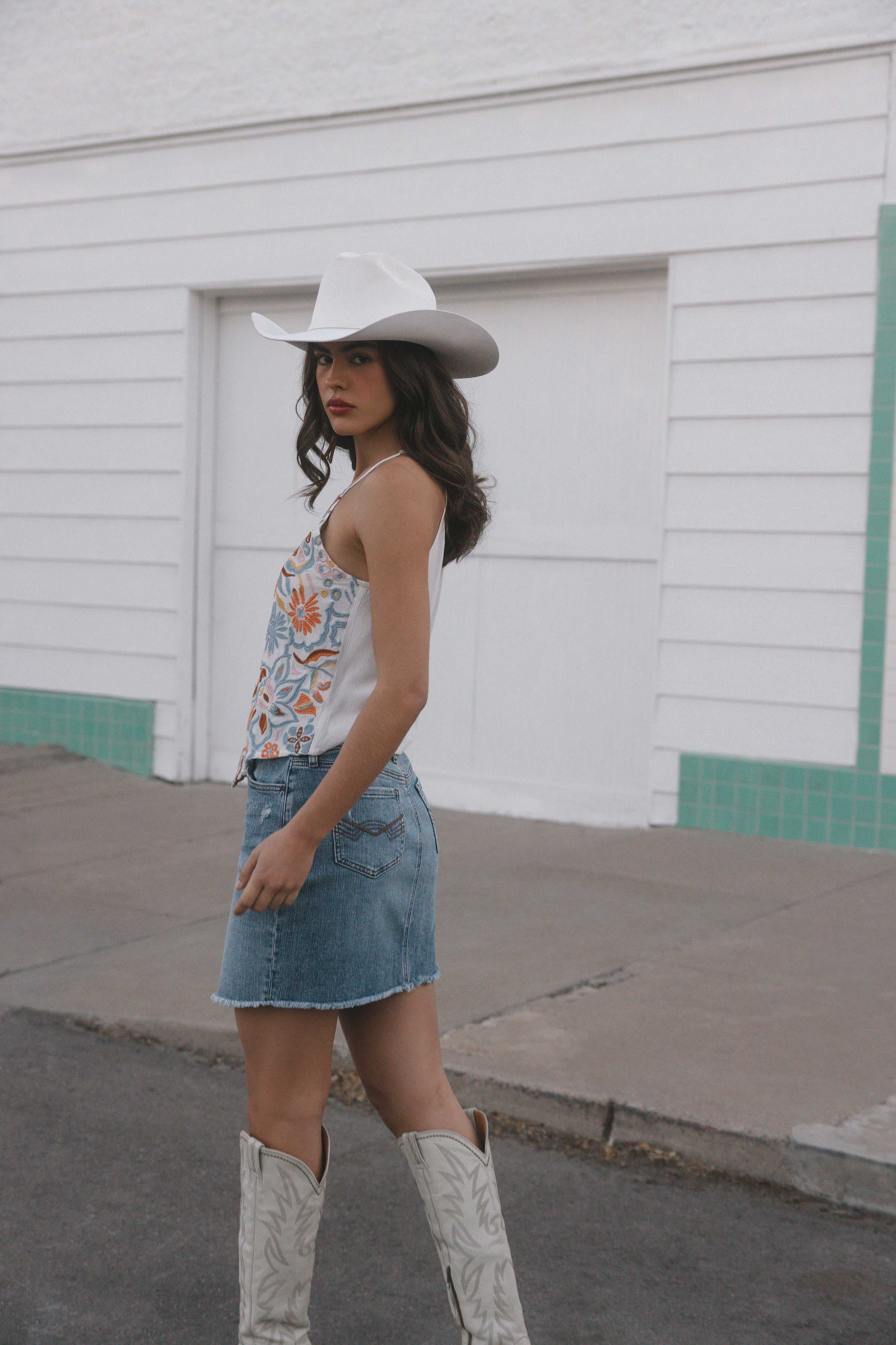 Floral Haze Embroidered Crinkle Tank Top