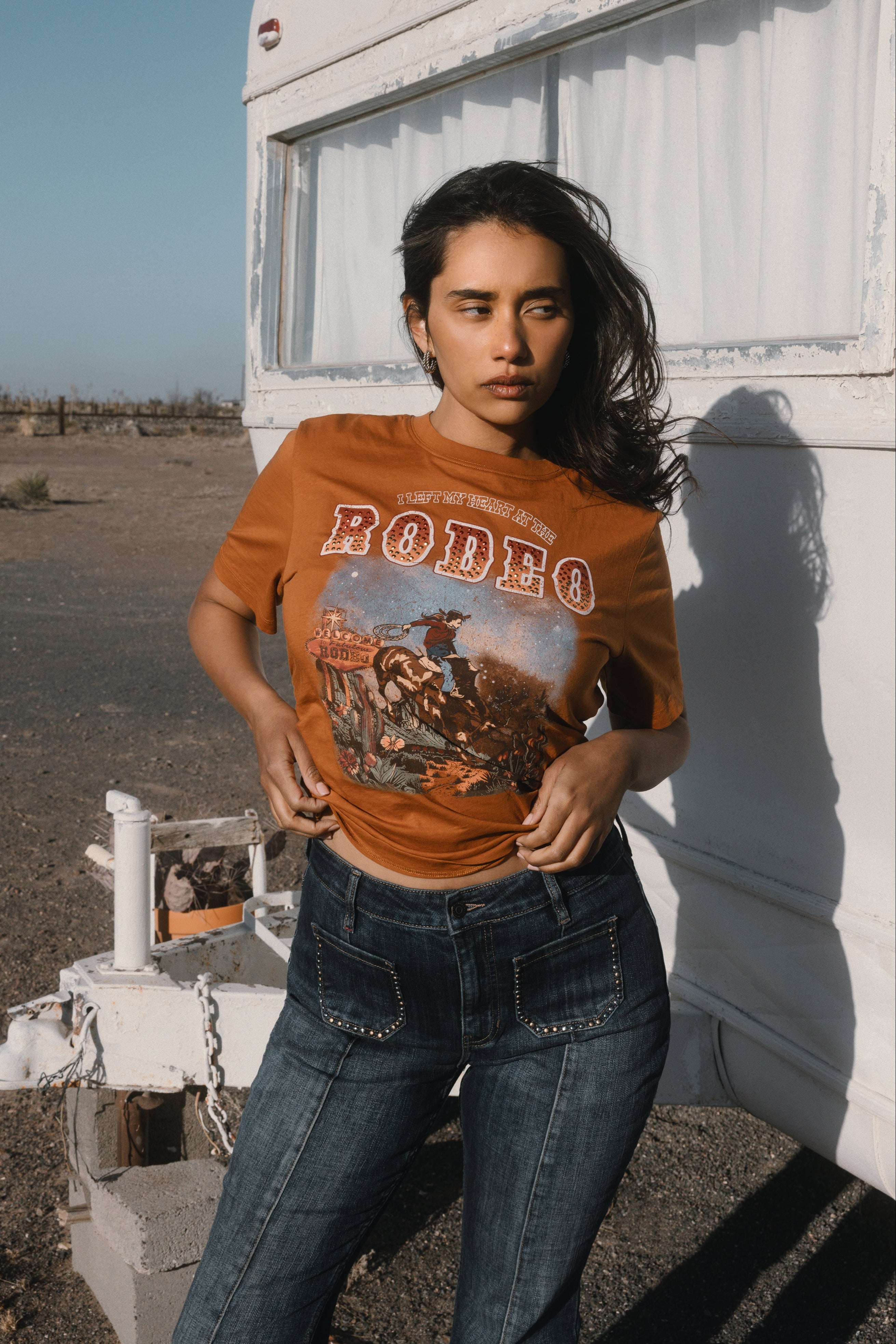 I Left My Heart At The Rodeo Embellished Short Sleeve Graphic Tee