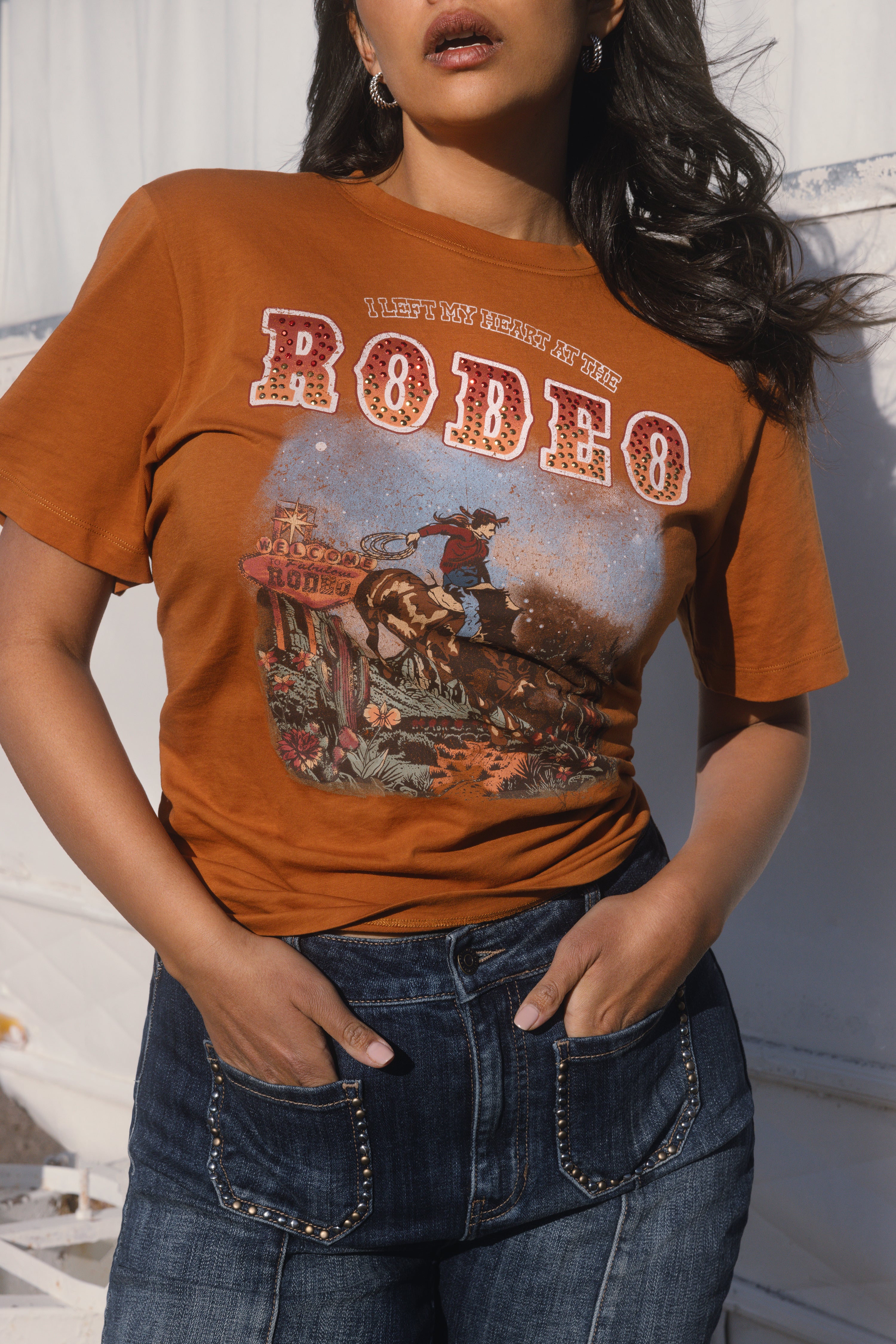 I Left My Heart At The Rodeo Embellished Short Sleeve Graphic Tee