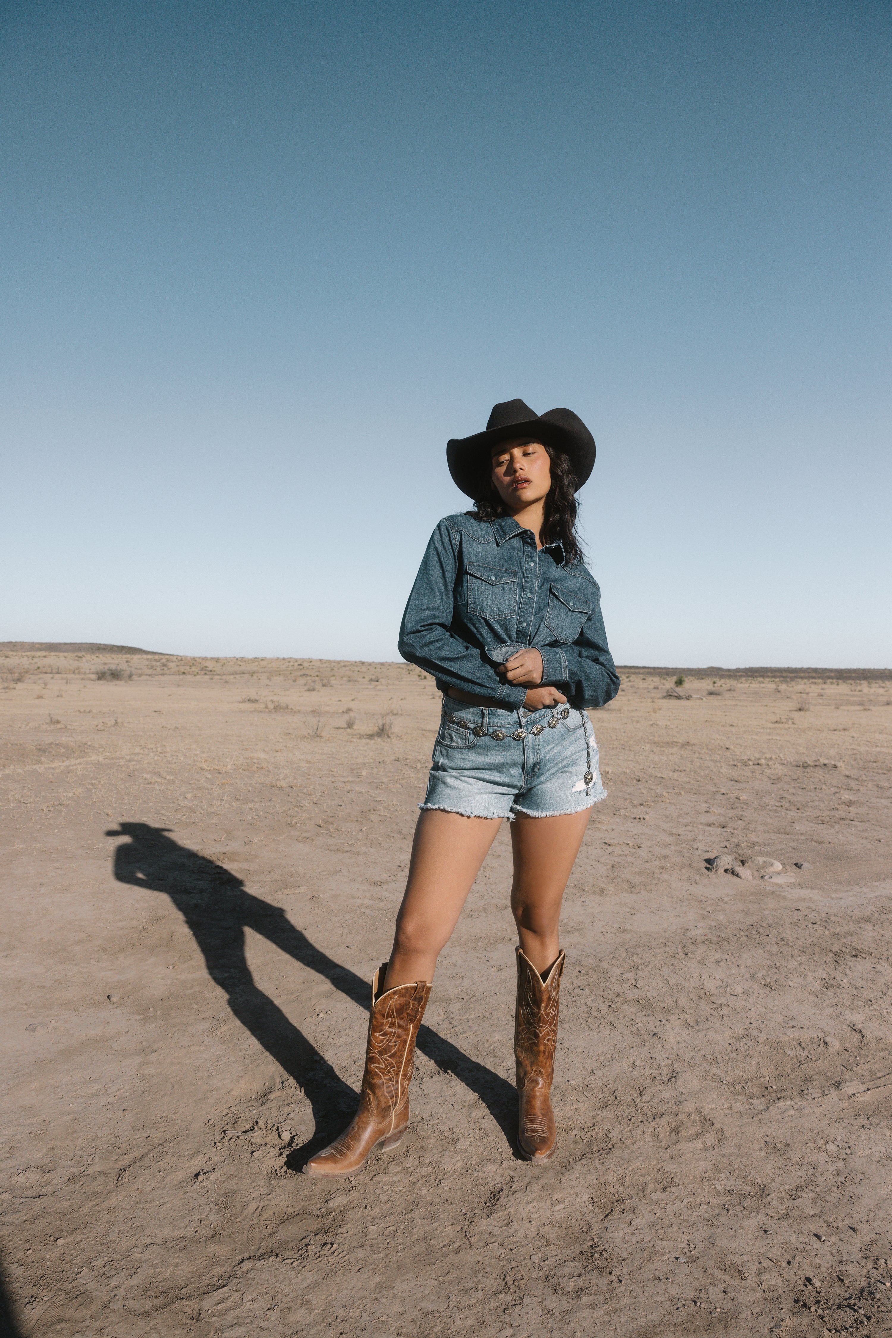 Abbott Dark Wash Chambray Long Sleeve Snap Western Shirt