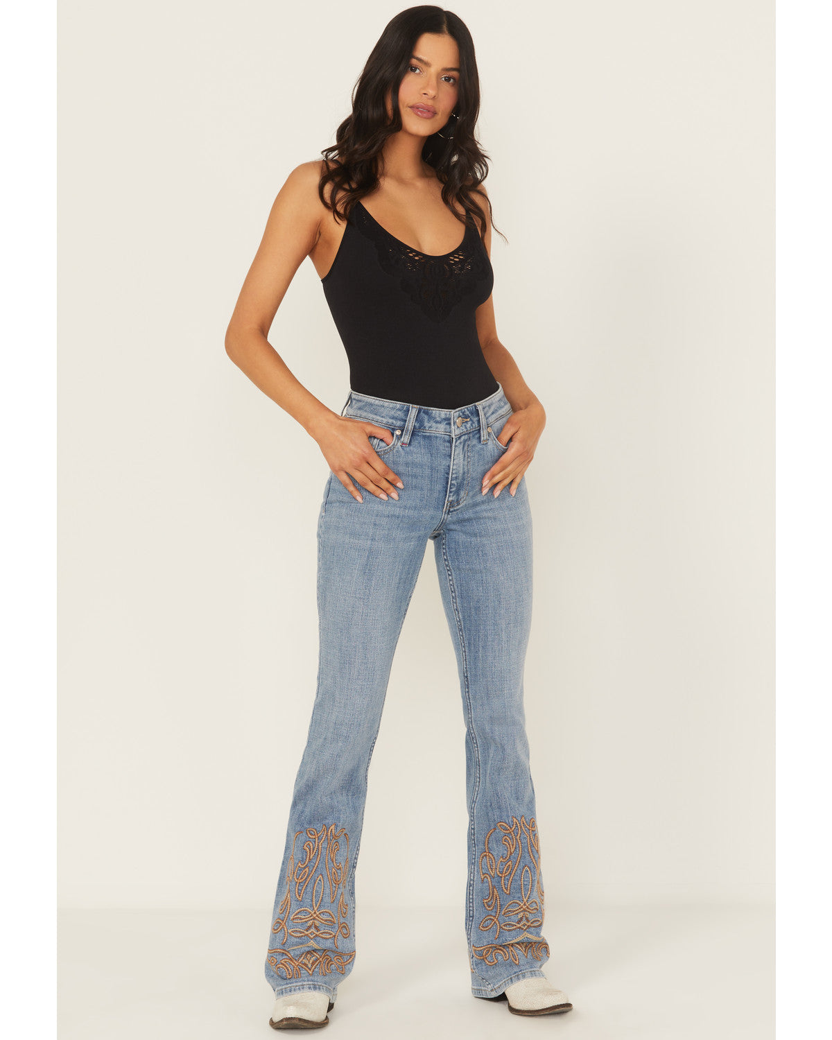 Rebel Light Wash Mid Rise Boot Stitch Bootcut Super Stretch Denim Jeans