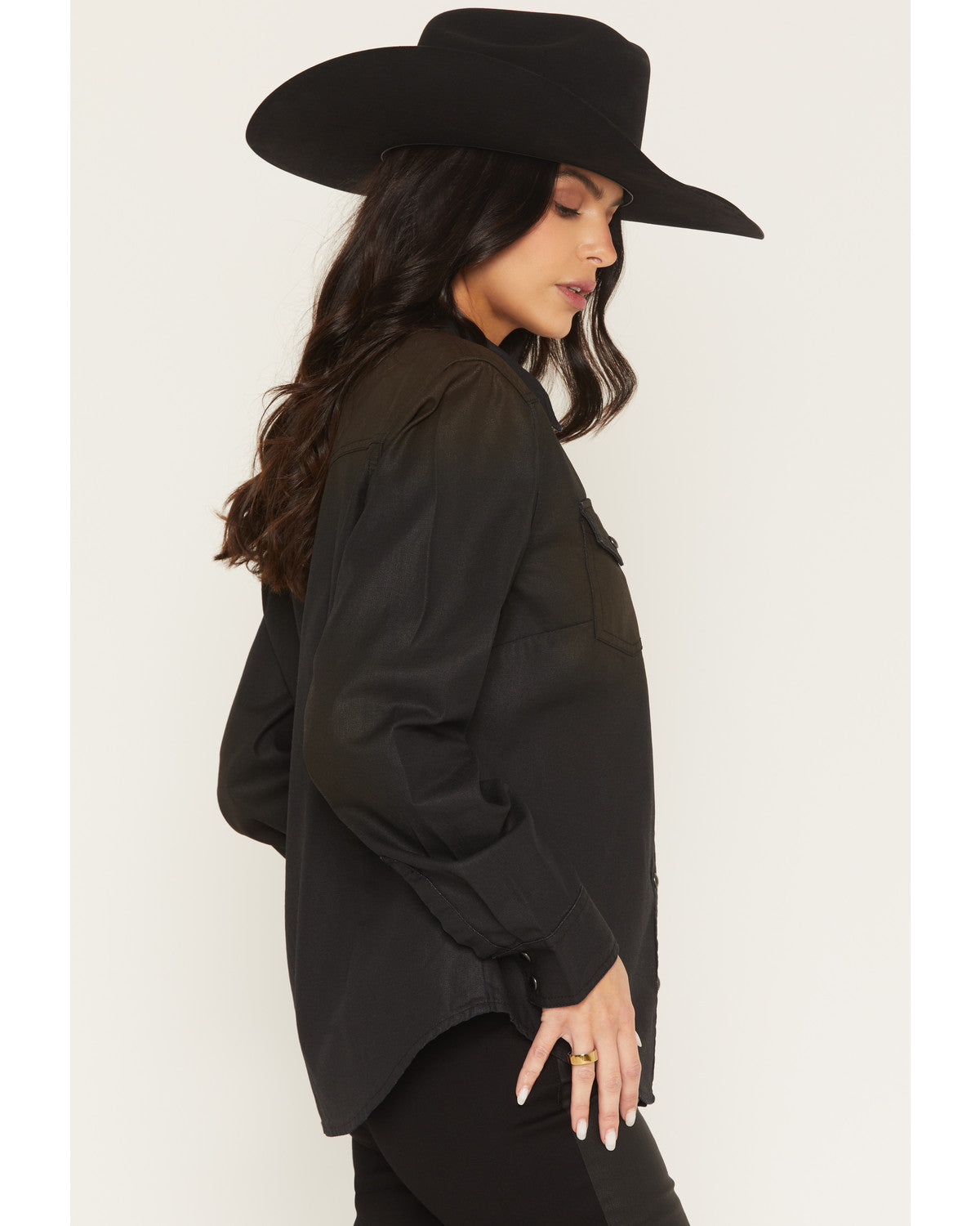 Midnight Cowboy Coated Long Sleeve Snap Western Shirt