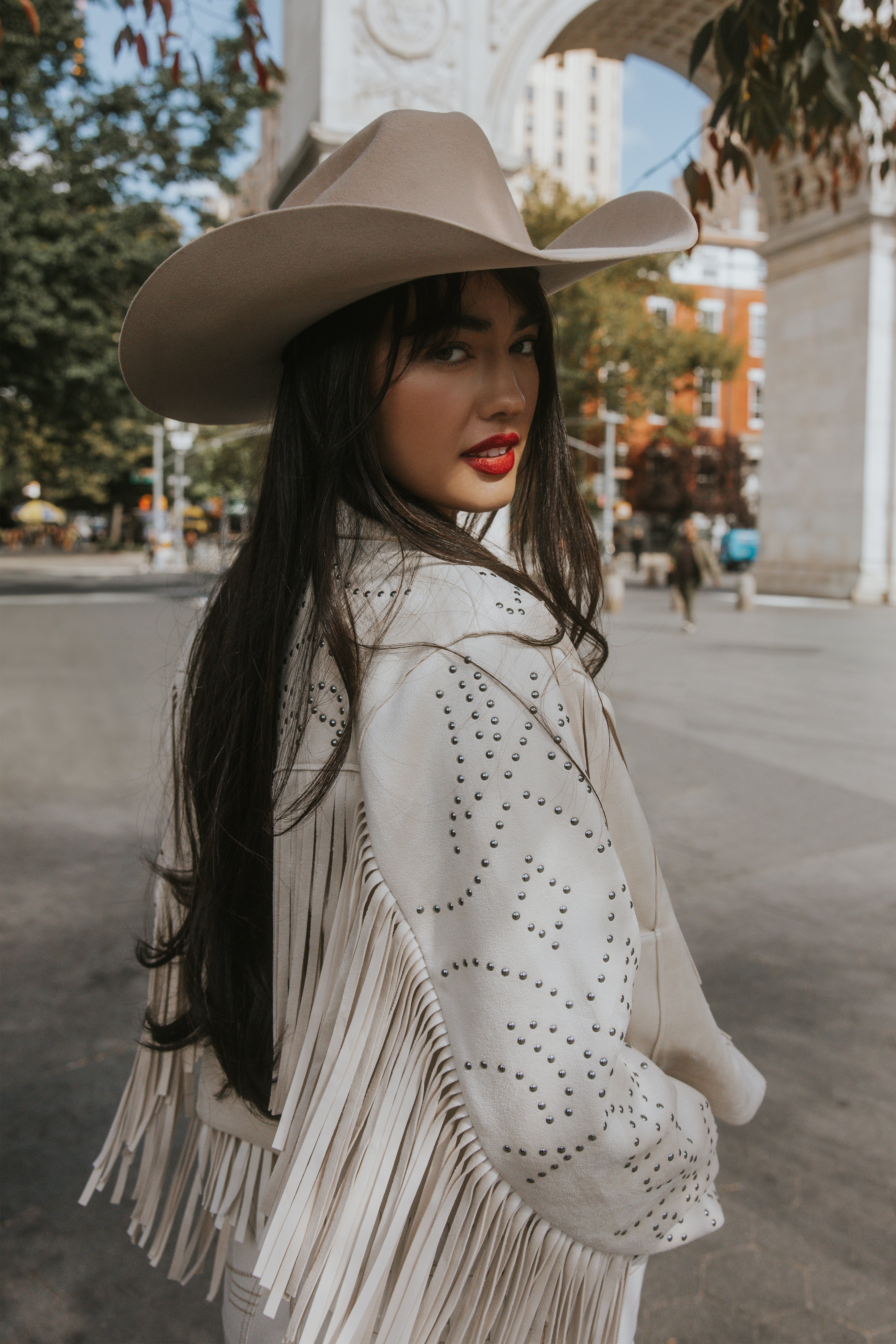 Blair Fringe and Studded Faux Suede Snap Jacket