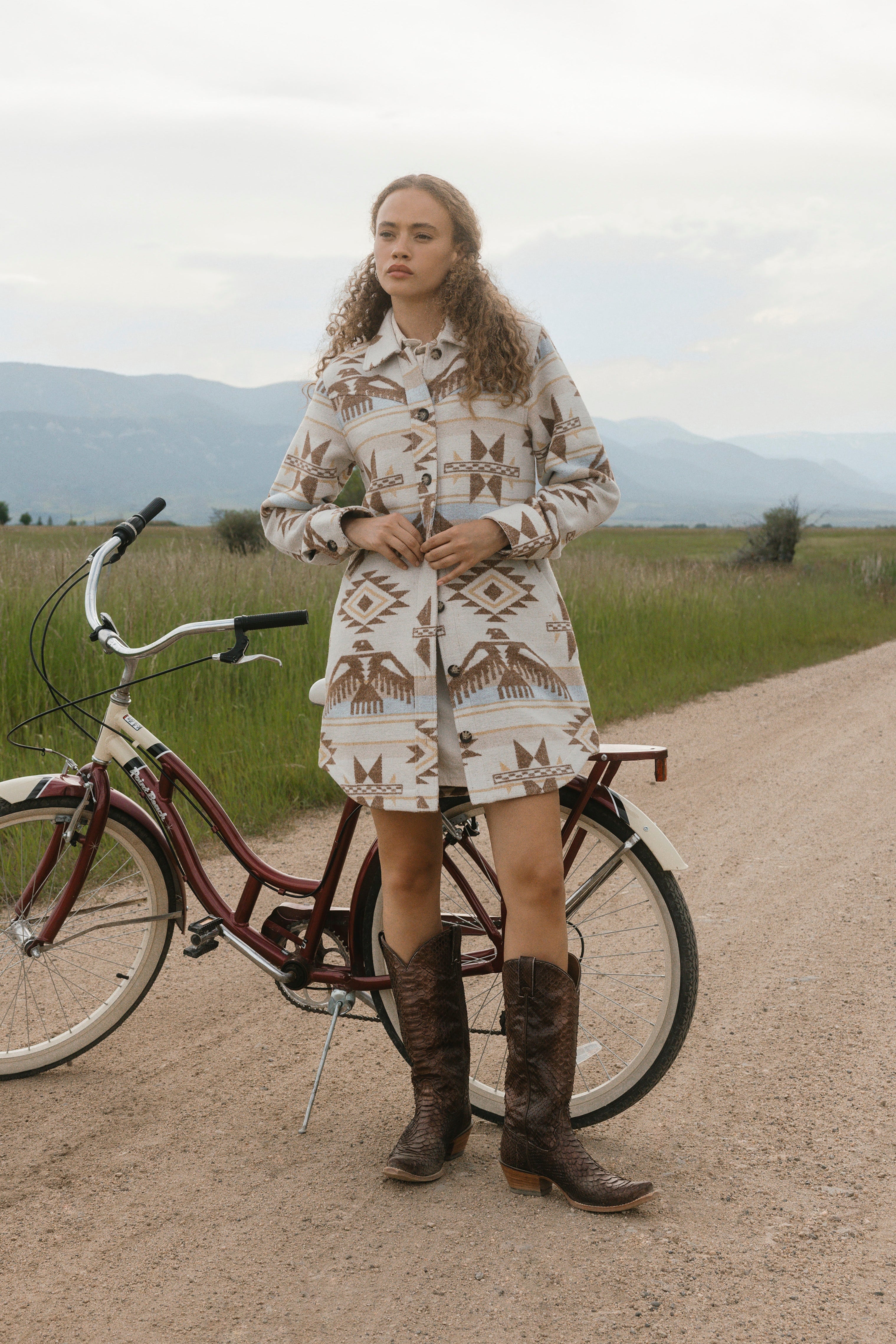 Mcain Southwestern Print Button-Down Long Shacket
