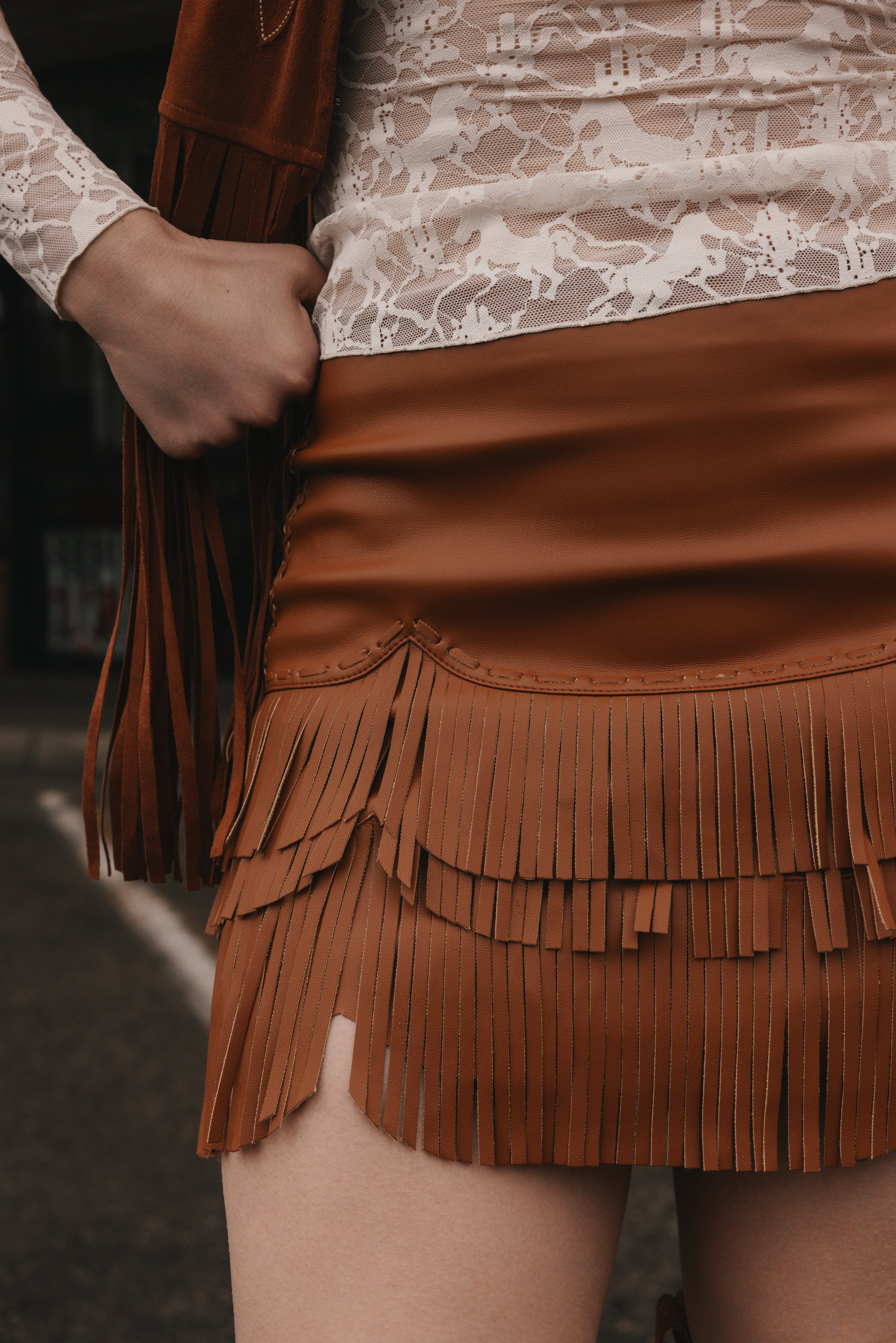 Irene Fringe Faux Leather Skirt