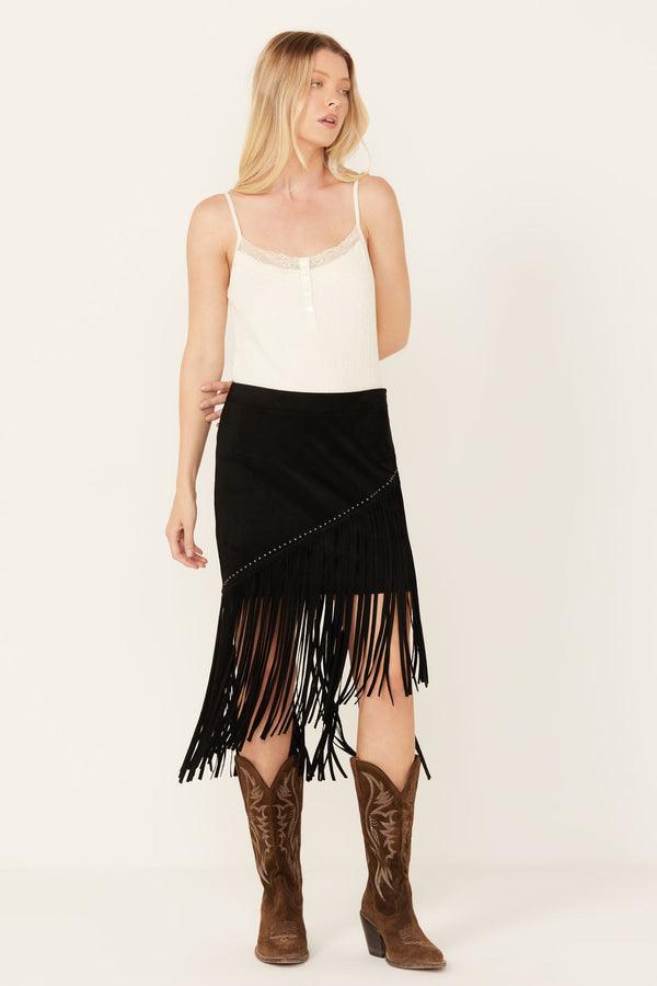 Shiloh Asymmetrical Faux Suede Skirt - Black