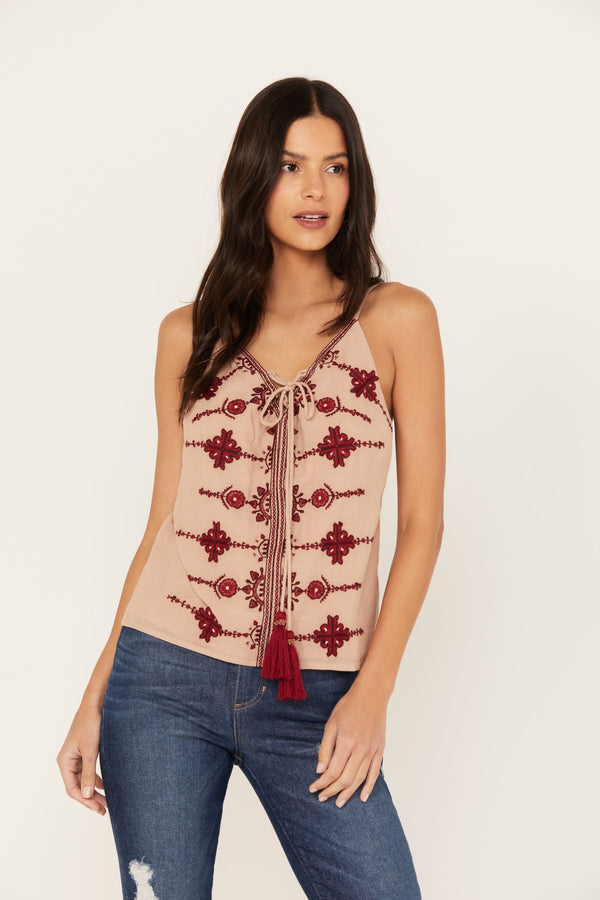 Laurel Embroidered Tank - Nude