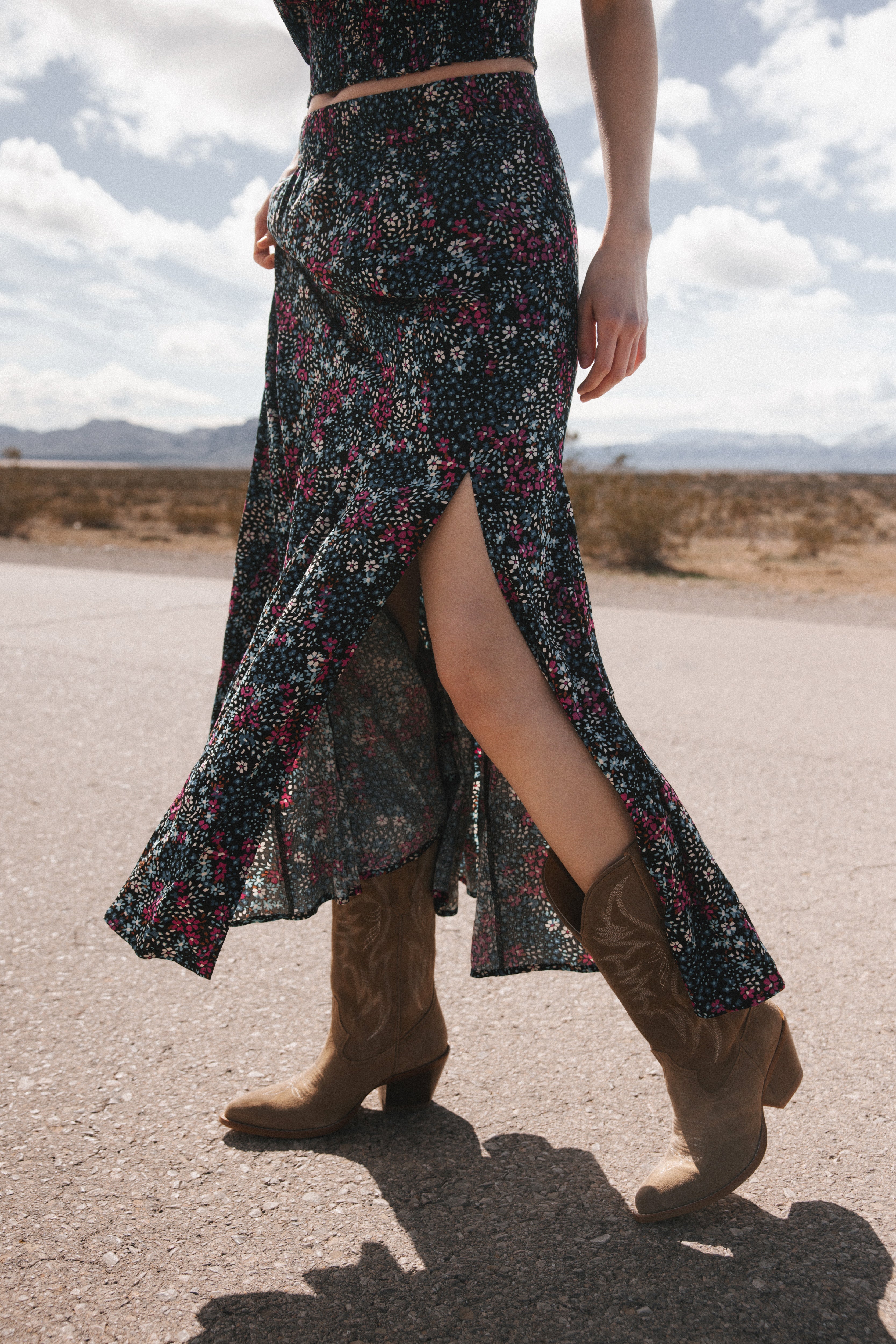 Soleil Floral Side Slit Maxi Skirt