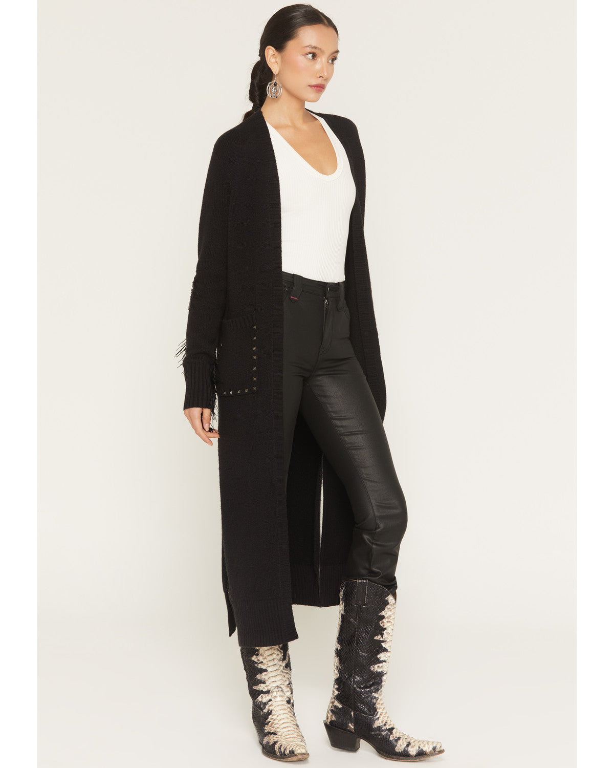 Valleylake Fringe Maxi Cable Knit Cardigan