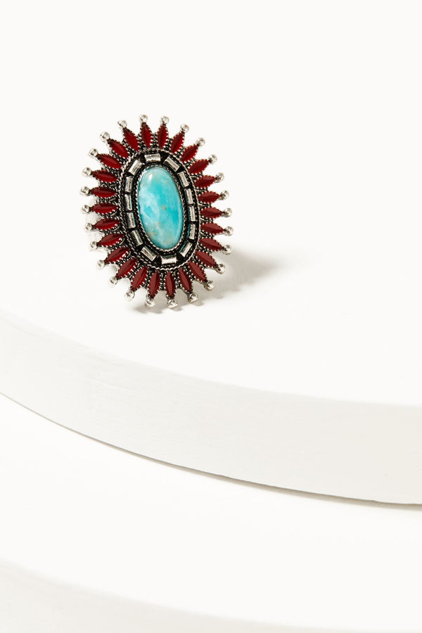 Abbey Antique Concho Statement Ring - Red