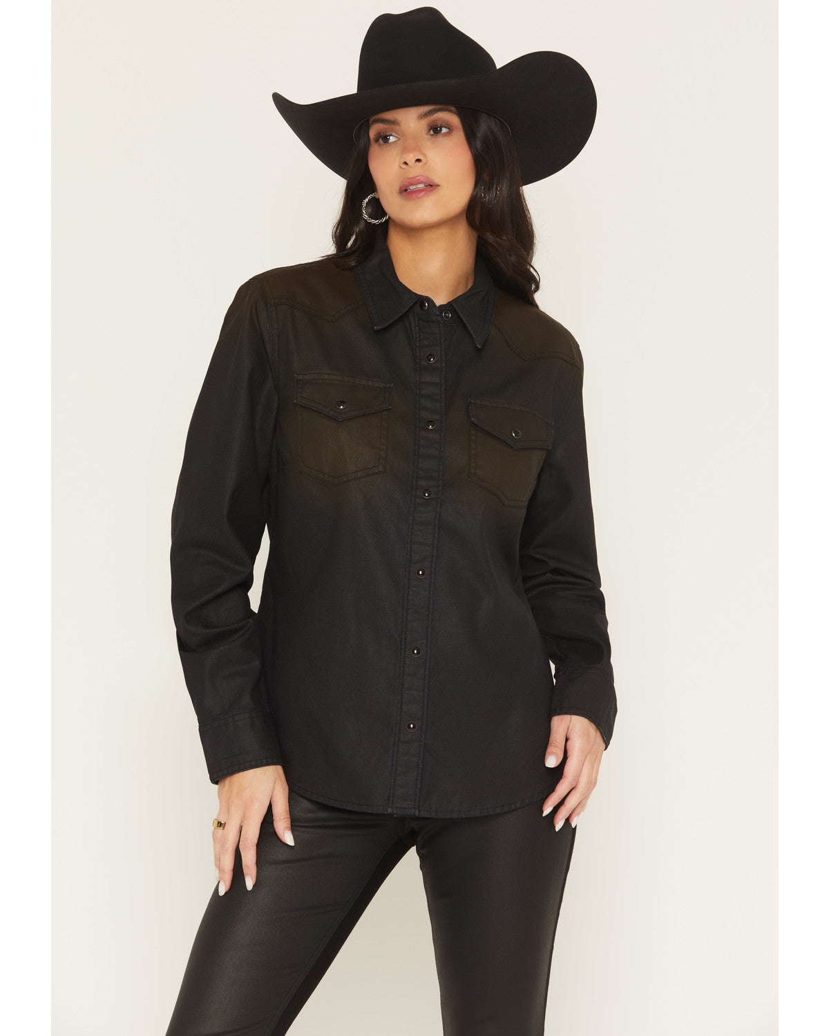 Midnight Cowboy Coated Long Sleeve Snap Western Shirt