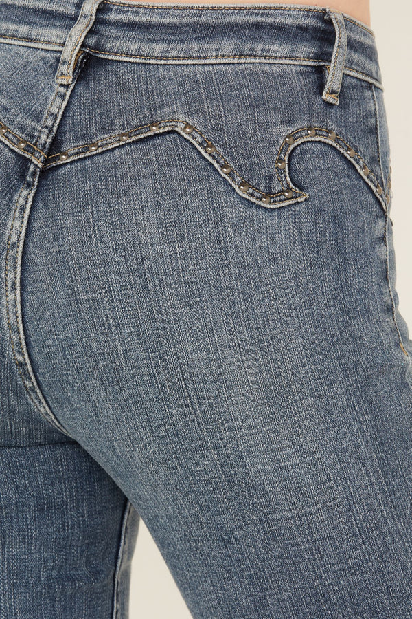 Beasley Gypsy High Rise Western Yoke Stretch Bootcut Jeans - Medium Wash