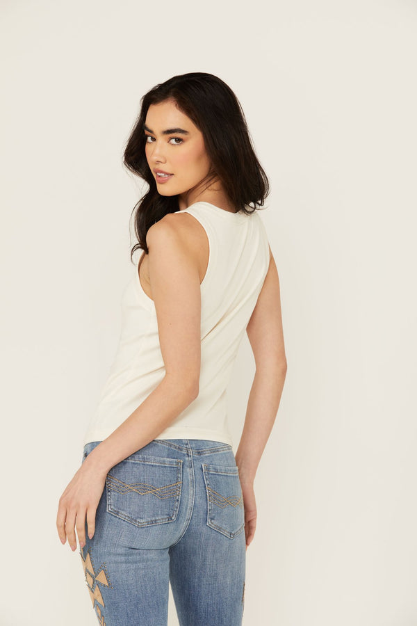 Edna Button Front Ribbed Tank - Ivory