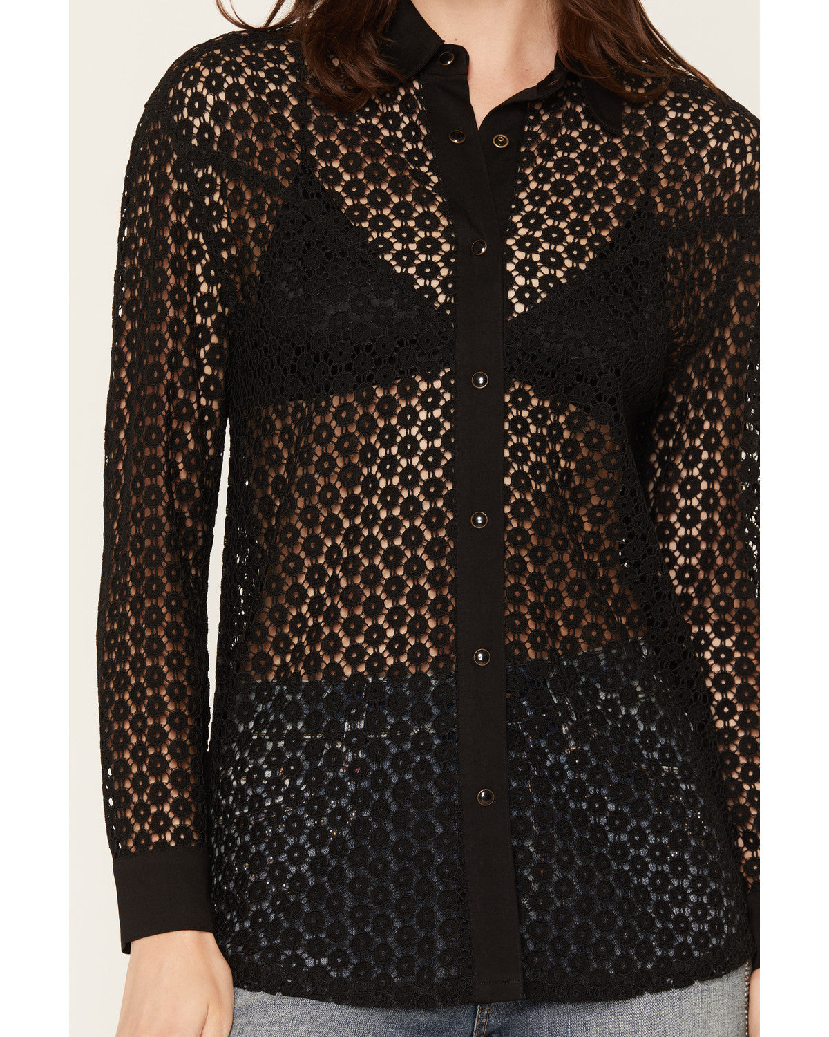 Hillcrest Drop Shoulder Lace Long Sleeve Snap Western Top
