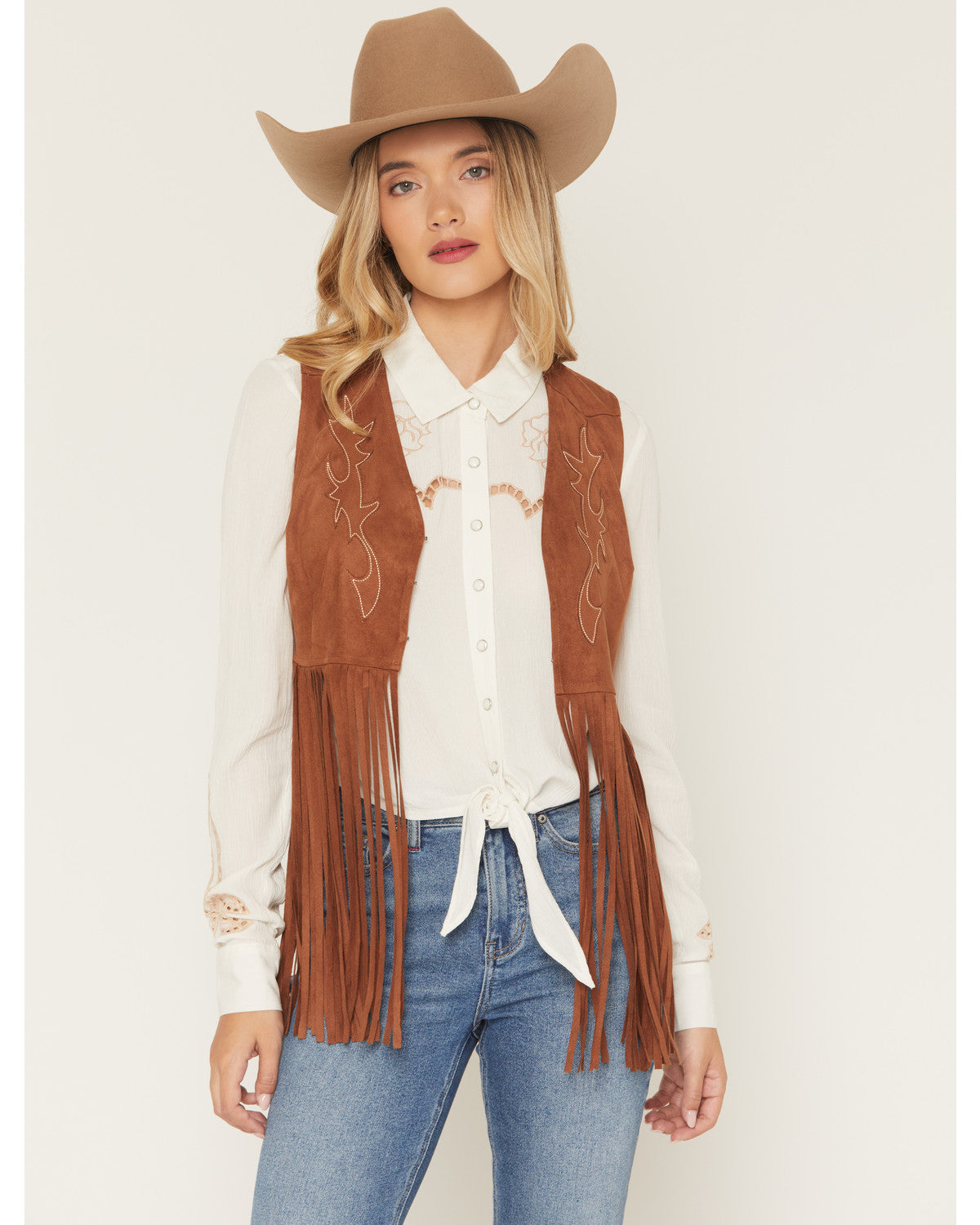 Pike Boot Stitch Fringe Faux Suede Vest