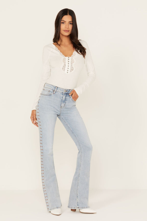 Granada Gypsy High Rise Studded Side Seam Bootcut Jeans - Light Wash