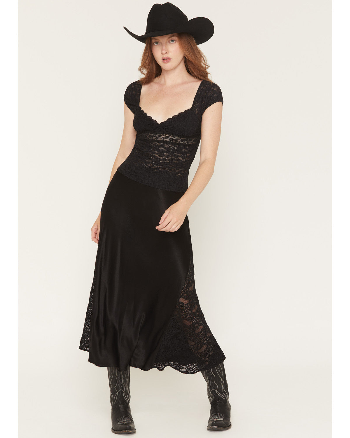 Rita Satin and Lace Midi Skirt