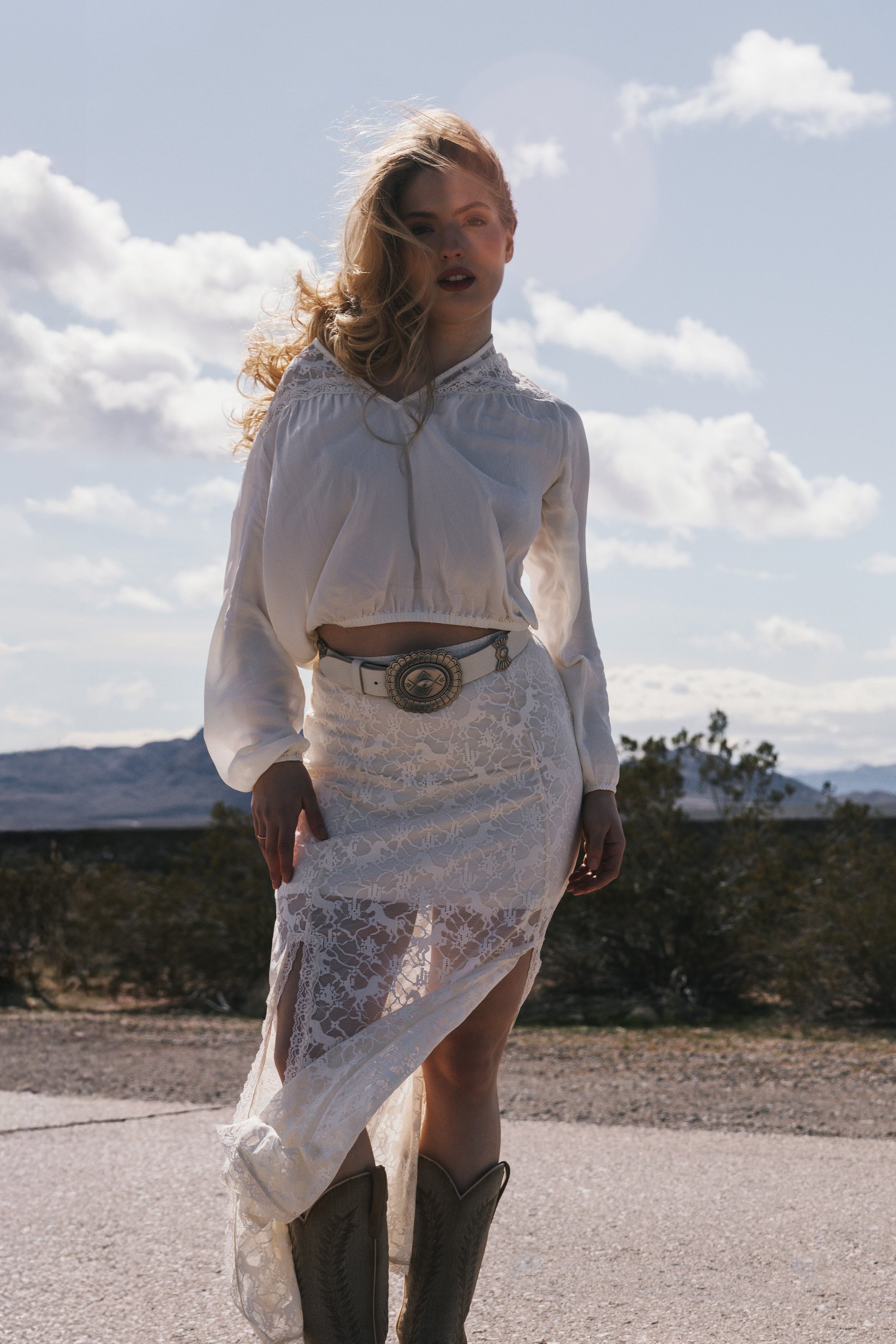 Wren Lace Trim Long Sleeve Georgette Top