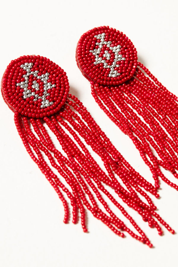 Adalee Seed Bead Fringe Earrings - Red