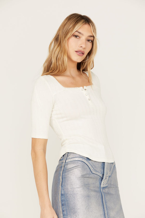 Lucy Square Neck Henley Shirt - Ivory