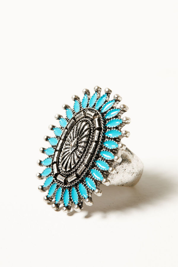 Abbey Antique Concho Statement Ring - Turquoise