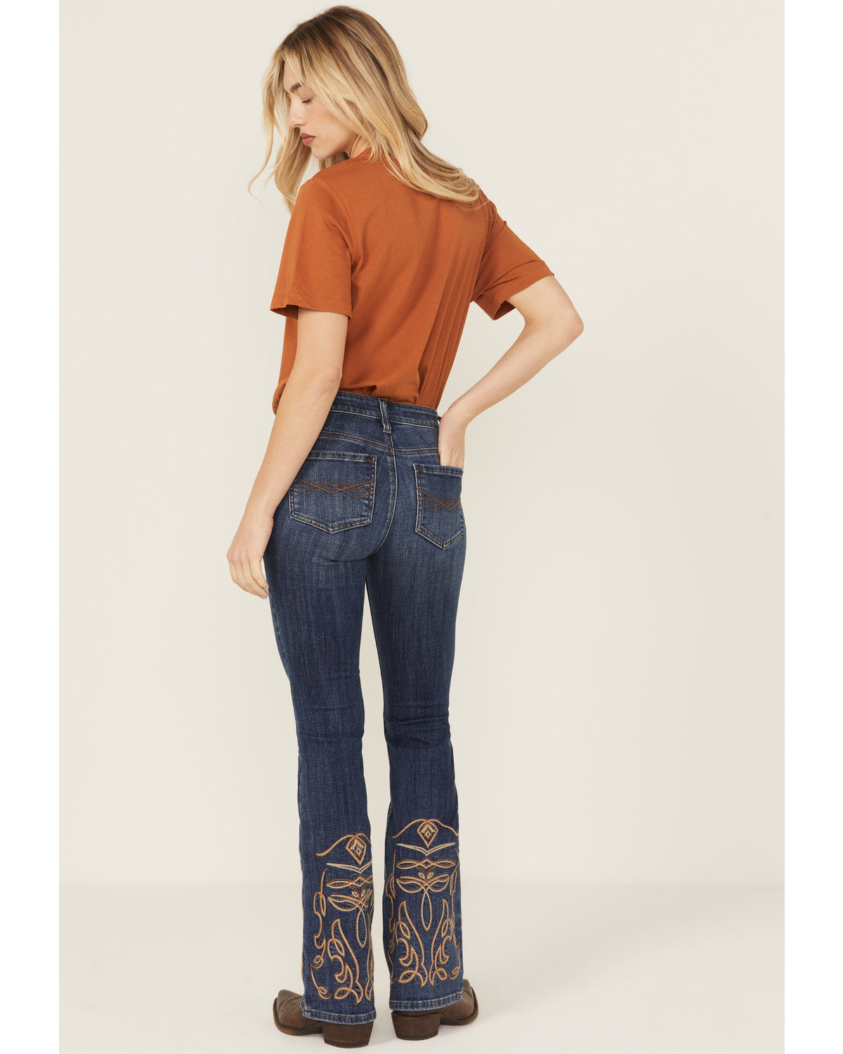 Hawkins Dark Wash Rebel Mid Rise Boot Stitch Super Stretch Denim Jeans