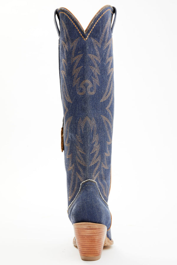 Gwennie Denim Tall Western Boots - Snip Toe - Blue
