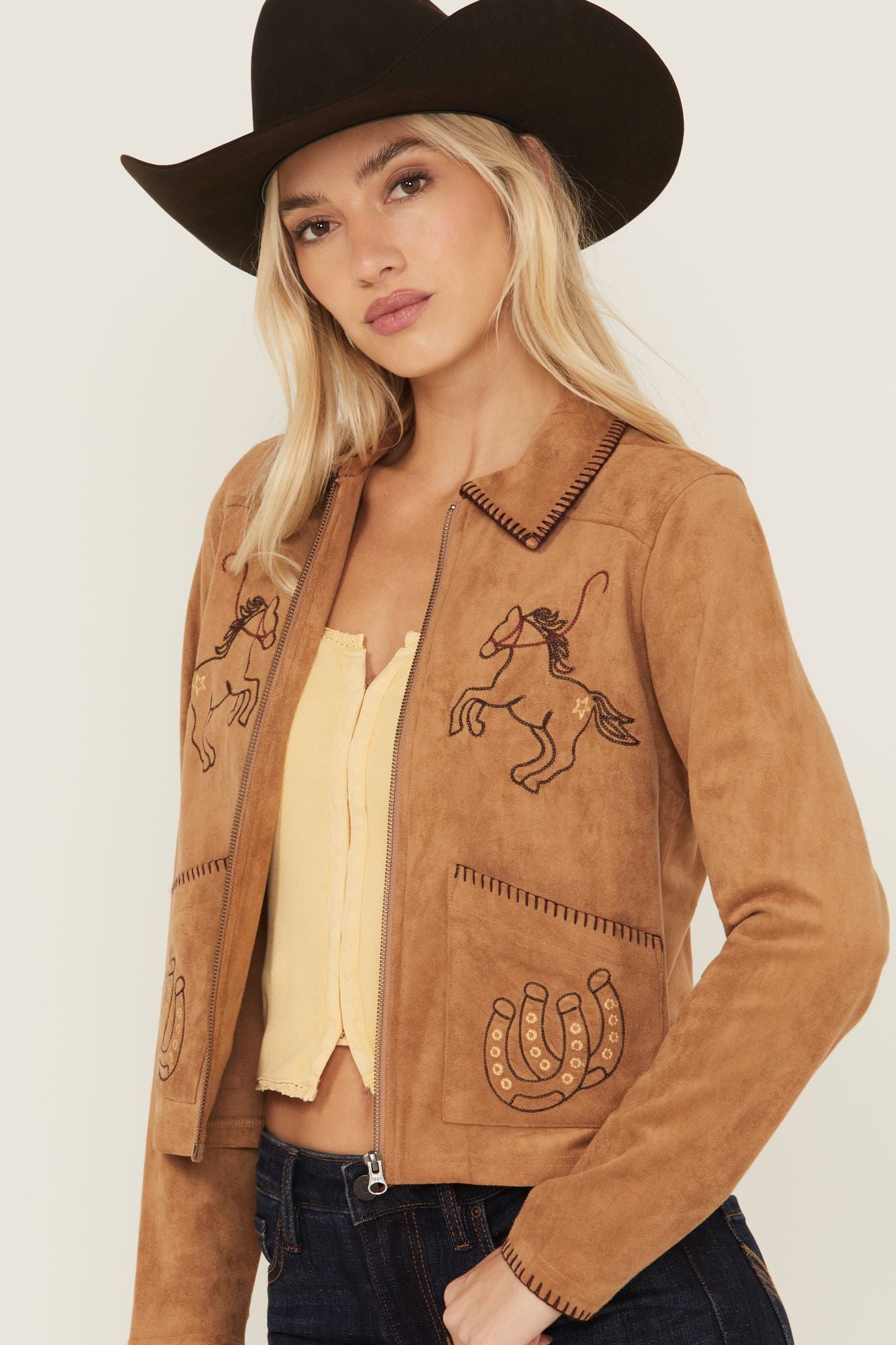 Stella popular Tan Leather Western Fringe Beaded Jacket