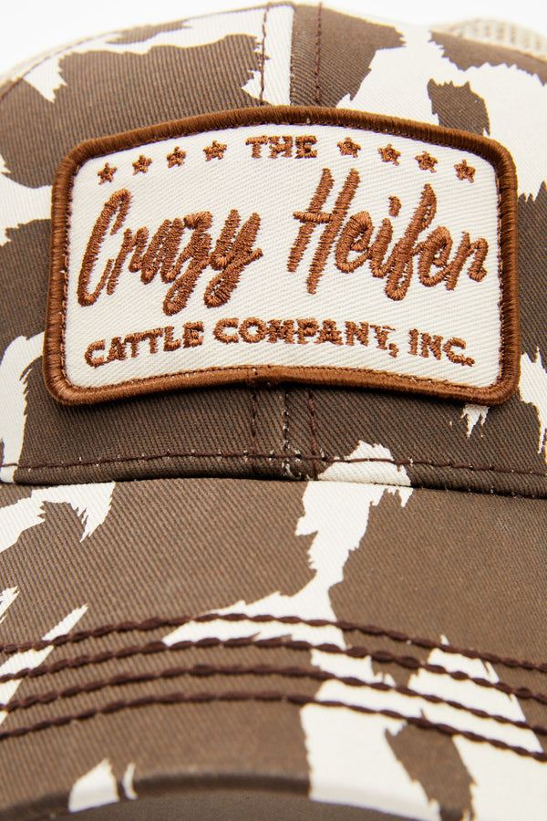 Crazy Heifer Cow Print Baseball Cap - Brown