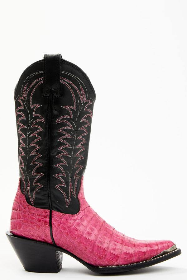 All In Exotic Caiman Western Boots - Pointed Toe - Fuchsia